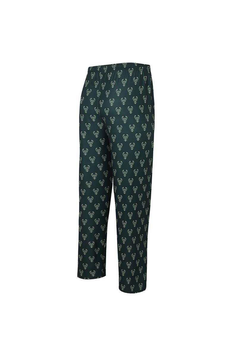 CONCEPTS SPORT Men's Concepts Sport Hunter Green Milwaukee Bucks Allover Logo Print Gauge Sleep Pants, Alternate, color, Hunter Green