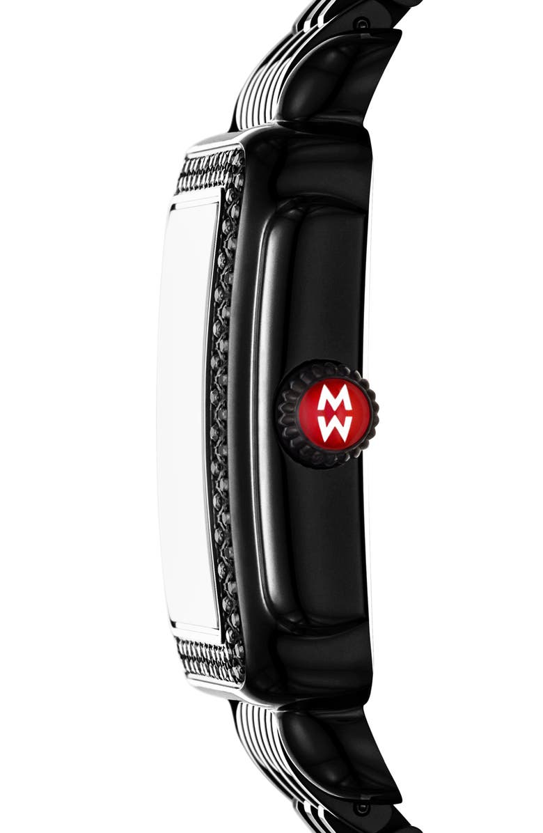 MICHELE Deco Madison Mid Noir Diamond Bracelet Watch, 31mm x 25mm, Alternate, color, Black