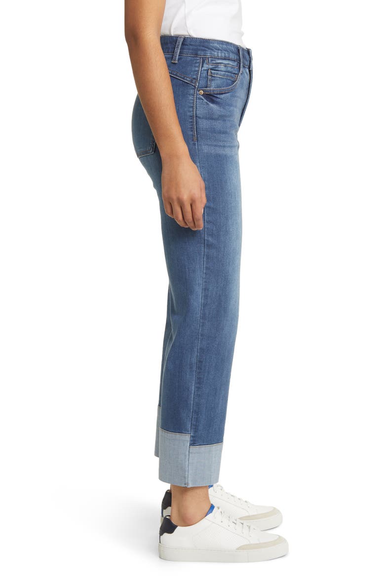 'Ab'Solution Tacked Cuff High Waist Boyfriend Jeans, Alternate, color, MID BLUE