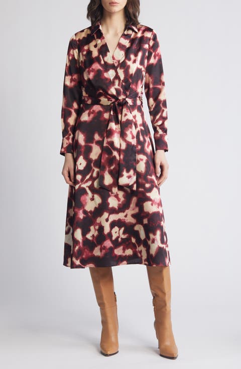 Long Sleeve Faux Wrap Shirtdress