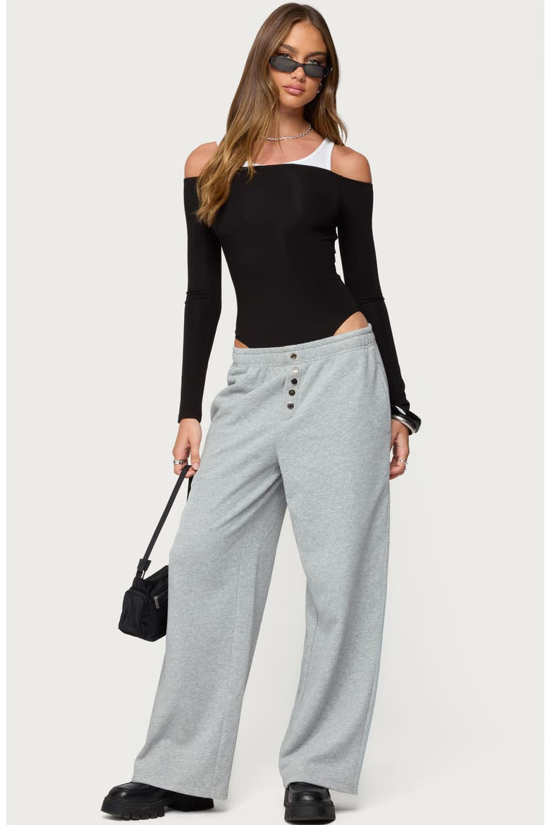 Layered Off the Shoulder Rib Bodysuit, Alternate, color, BLACK