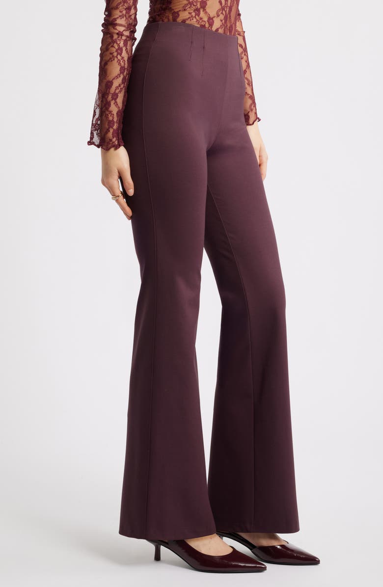 Open Edit High Waist Flare Pants, Alternate, color, Burgundy Fudge