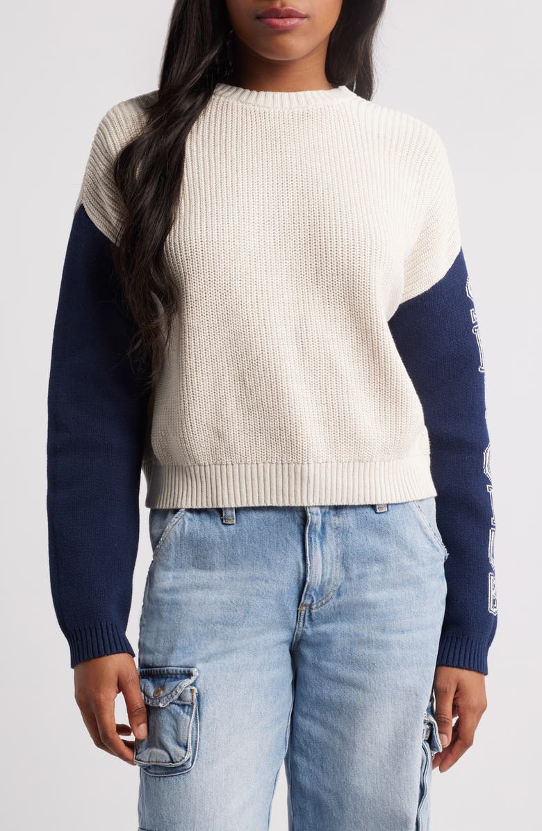 PacSun Summit Colorblock Cotton Sweater, Main, color, Peacoat