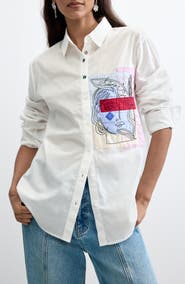 Desigual Embroidered Patch Cotton Button Down Shirt