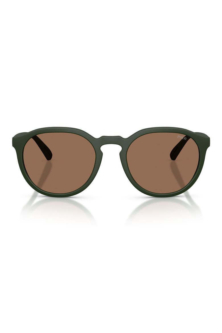 53mm Round Sunglasses, Main, color, MATTE DARK GREEN / DARK BROWN