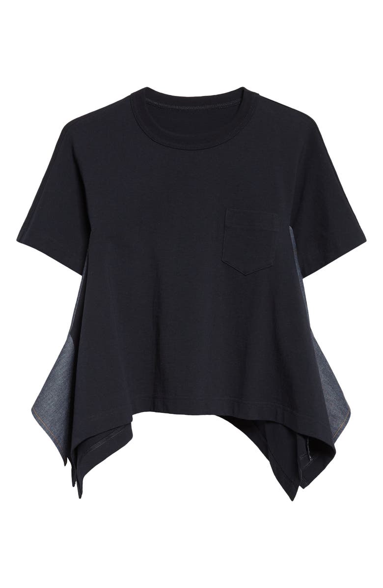 Sacai Lightweight Cotton Jersey & Denim T-Shirt, Main, color, Navy/ Blue