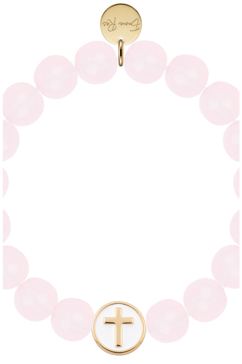 Semi-Precious Gemstone Corss Bracelet in Gift Pouch, Alternate, color, Pink