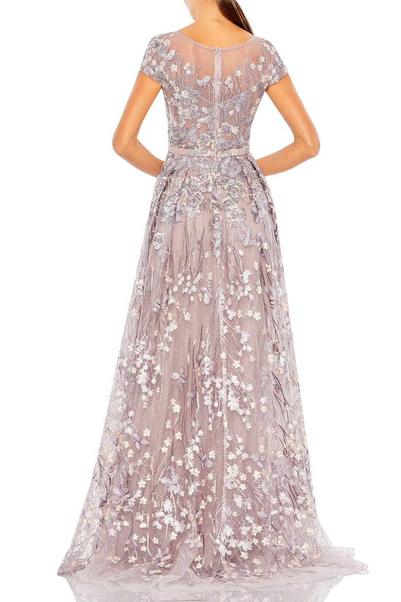 Embellished Floral Cap Sleeve A Line Gown, Alternate, color, LILAC