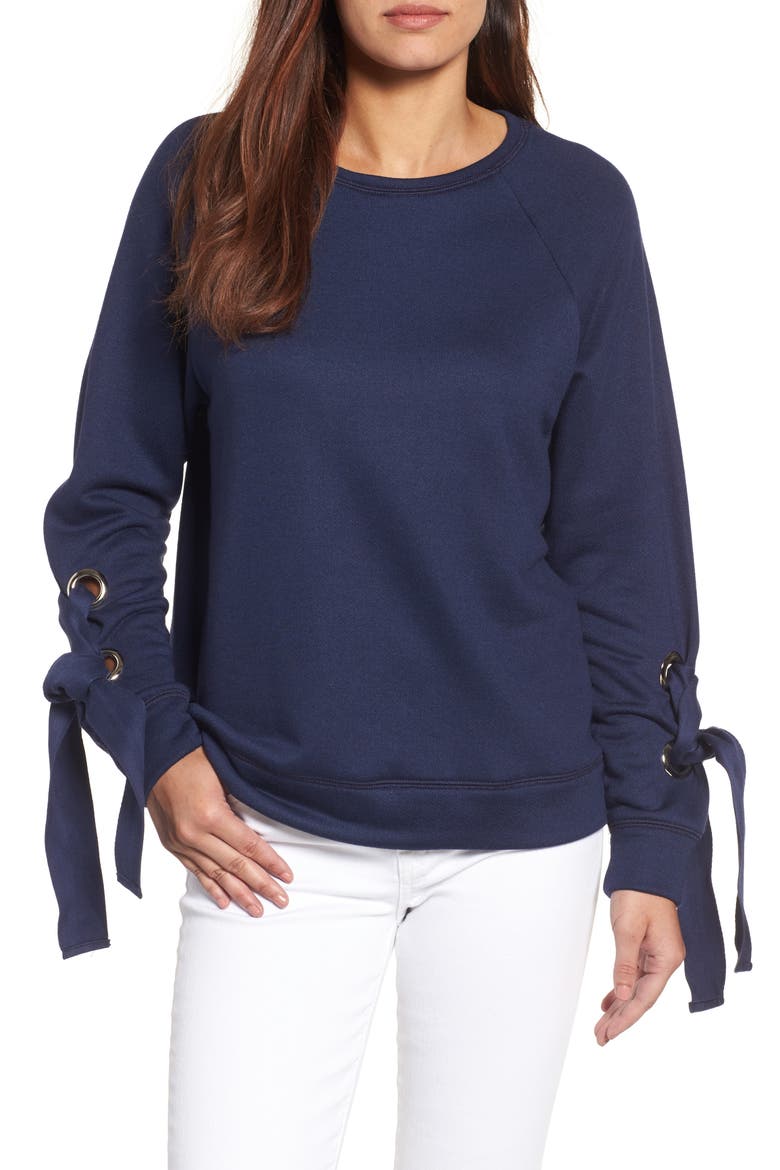 Tie Sleeve Sweatshirt, Main, color, NAVY