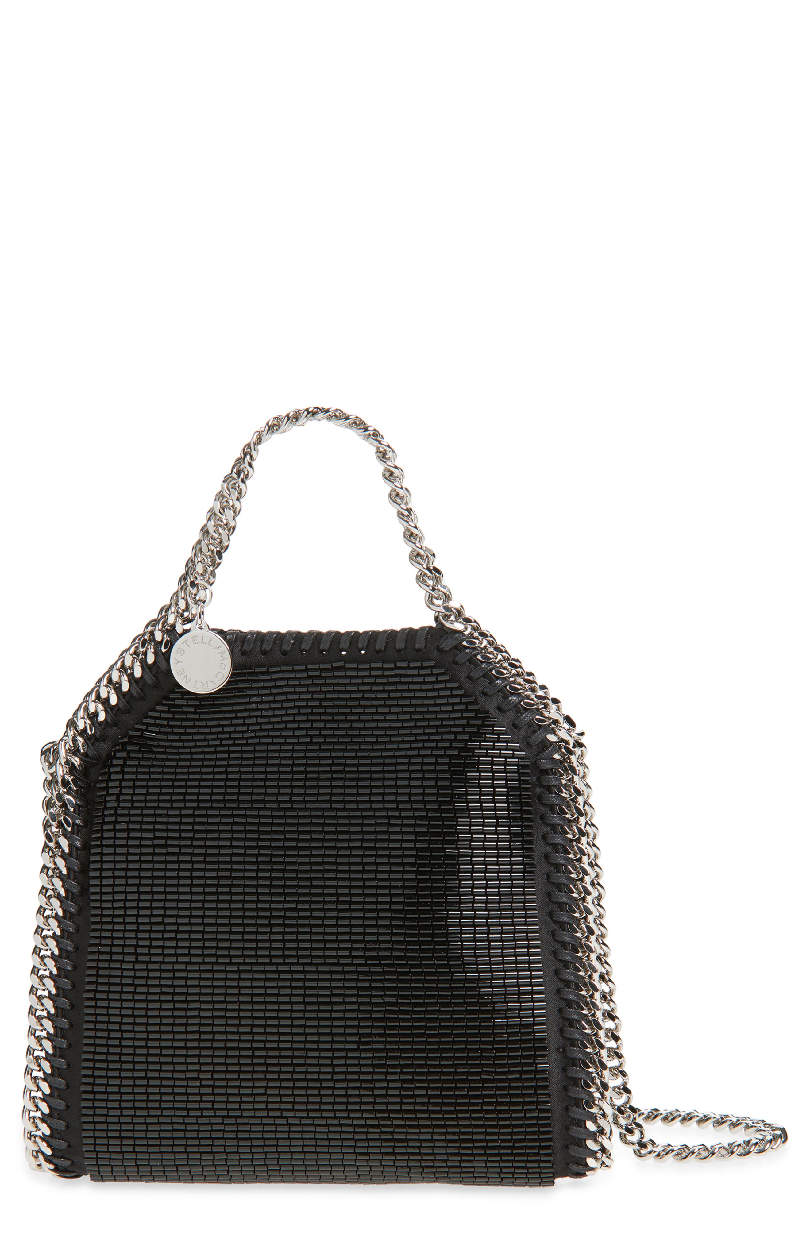 Stella McCartney Tiny Falabella Beaded Evening Bag, Main, color, Black