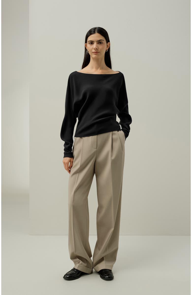 Lilysilk Long Sleeve Gathered Silk Top, Alternate, color, Black