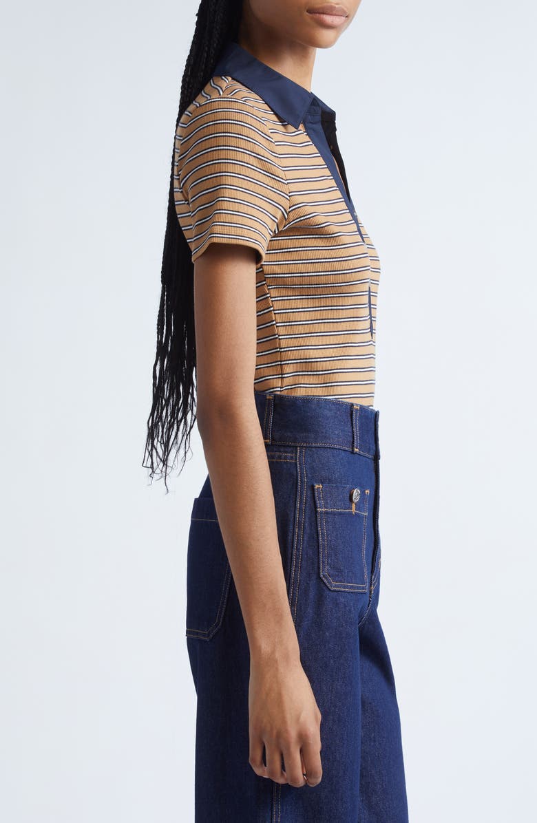 Veronica Beard Kearney Stripe Stretch Cotton Rib Polo, Alternate, color, Brown Multi