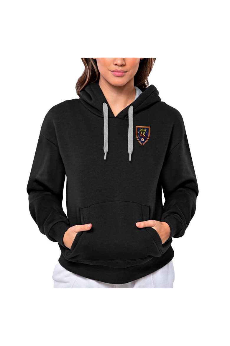 Women's Antigua Black Real Salt Lake Team Logo Victory Pullover Hoodie, Main, color, Black