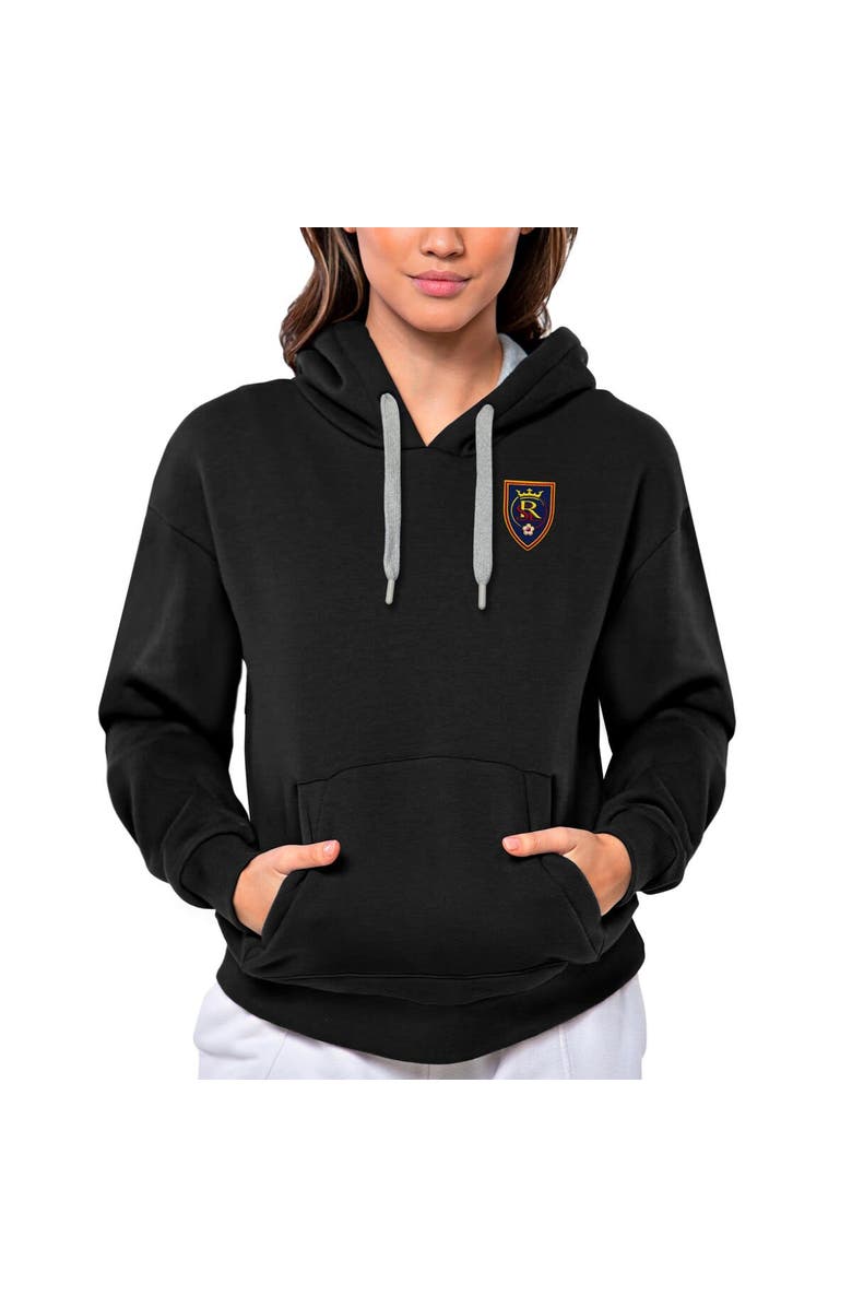 ANTIGUA Women's Antigua Black Real Salt Lake Team Logo Victory Pullover Hoodie, Main, color, 