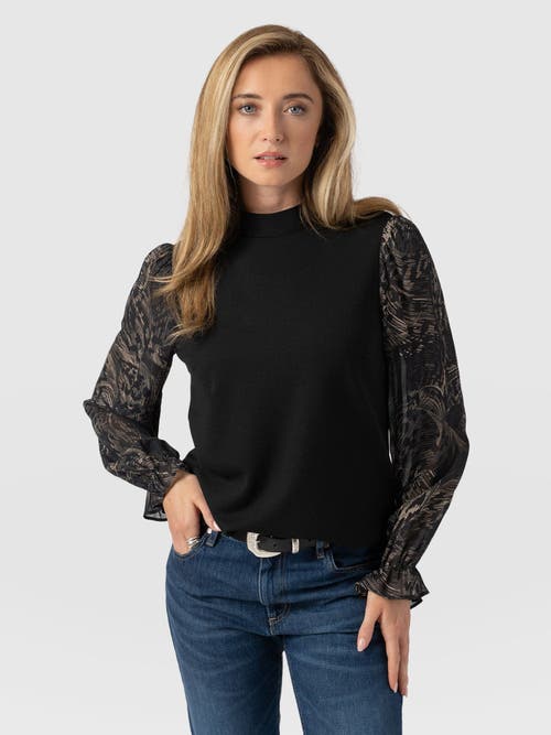 Saint And Sofia Saint + Sofia Penny Puff Sleeve Long Sleeve Top In Black