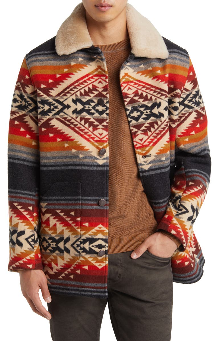 Pendleton Brownsville Wool & Cotton Coat with Genuine Shearling Collar, Main, color,