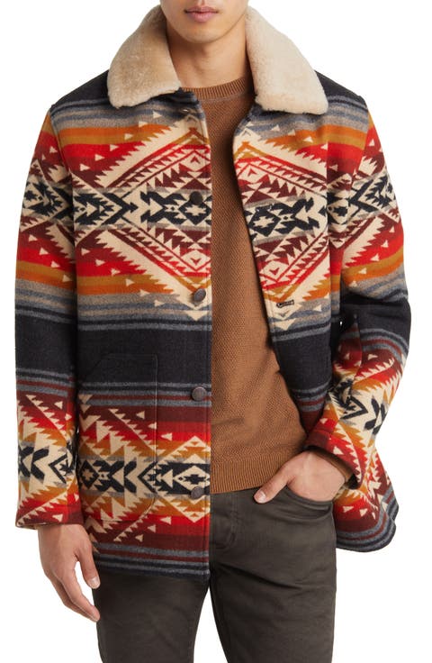 Brownsville Wool & Cotton Coat with Genuine Shearling Collar