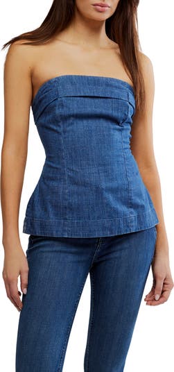 Lora Lace-Up Denim Tube Top