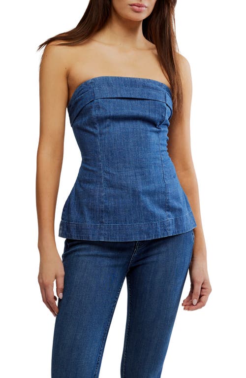 Free People Lora Lace-up Denim Tube Top In Blue