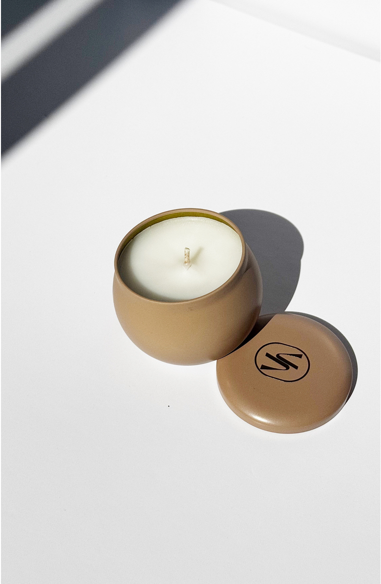 VILLA ABURI Mini Scented Travel Candle with Cotton Wick in Ganja Suede, Main, color, NO COLOR