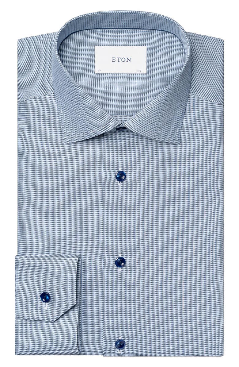 Eton Slim Fit Textured Blue Dress Shirt, Alternate, color, 