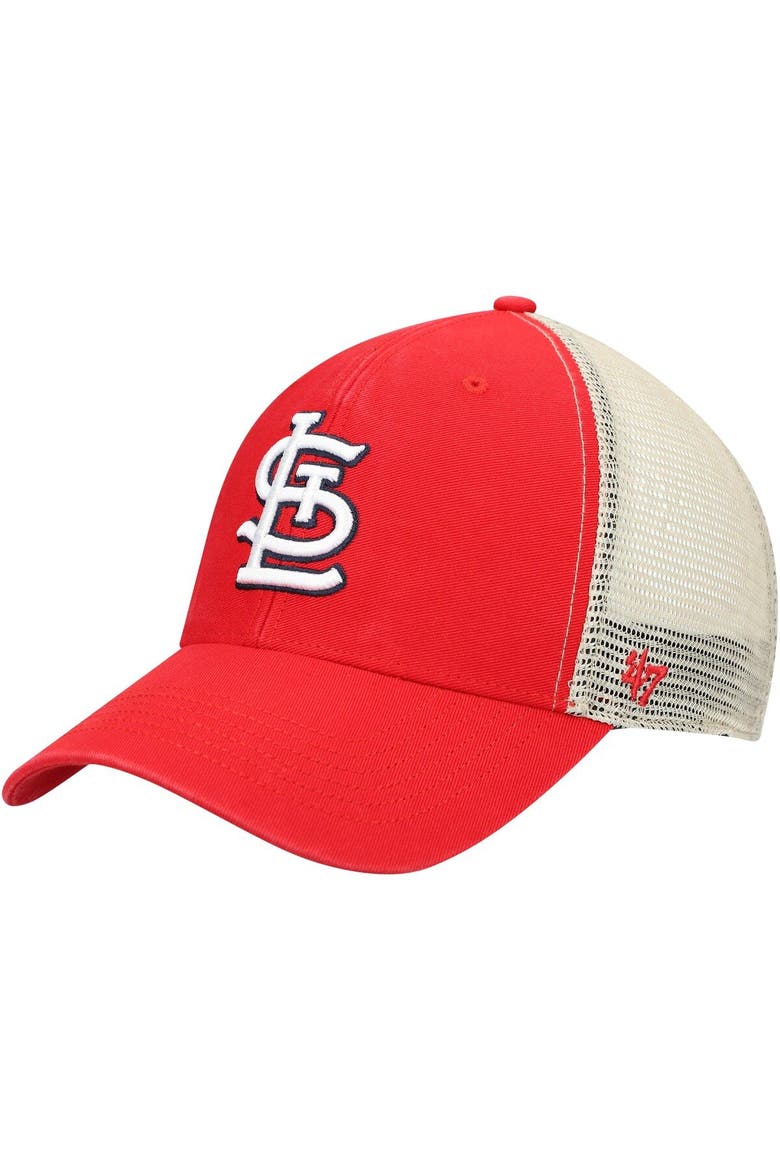 Men's '47 Red/Natural St. Louis Cardinals Flagship Washed MVP Trucker Snapback Hat, Main, color, Red