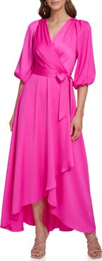 DKNY Balloon Sleeve Faux Wrap Maxi Dress