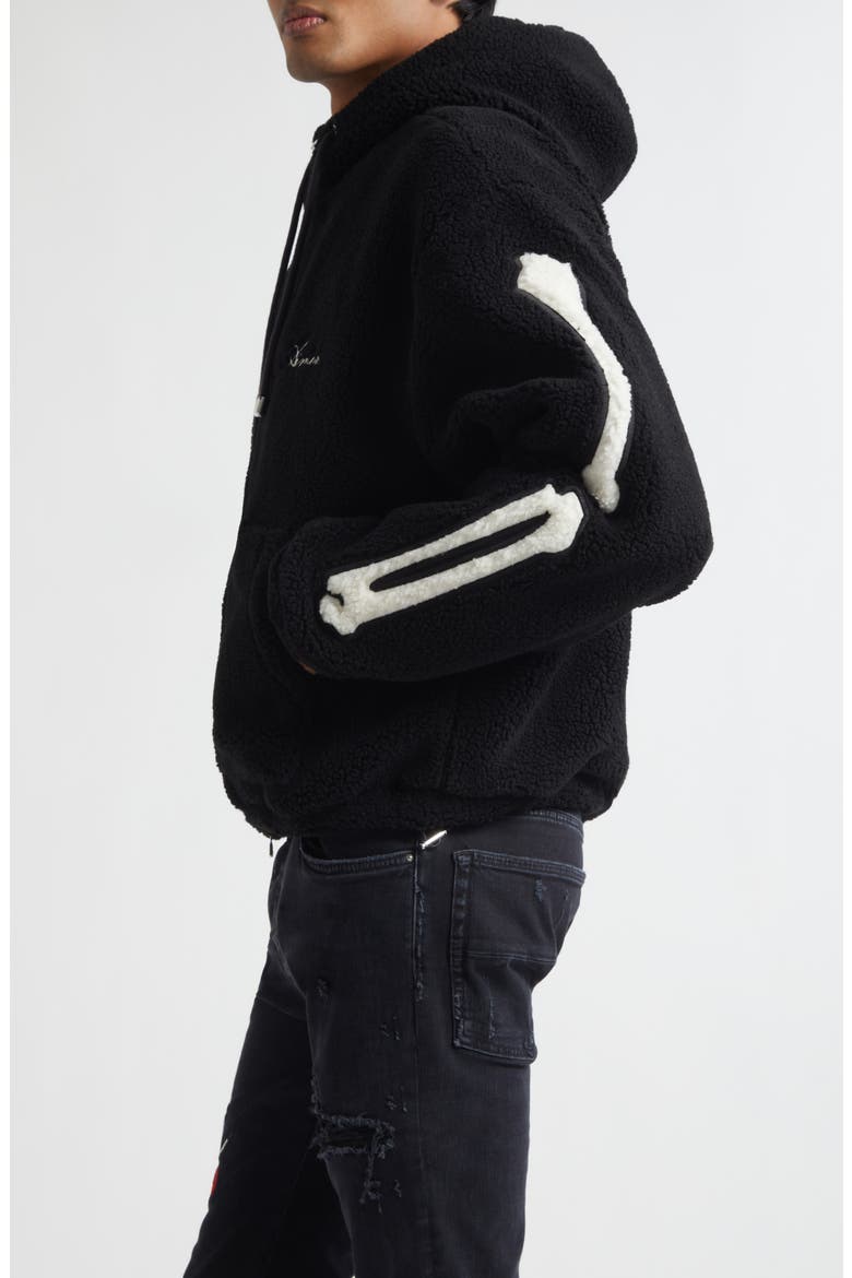 Bones Patch High Pile Fleece Full Zip Hoodie, Alternate, color, BLACK