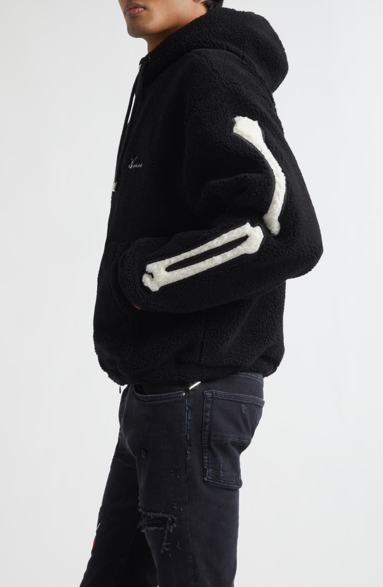 AMIRI Bones Patch High Pile Fleece Full Zip Hoodie, Alternate, color, Black