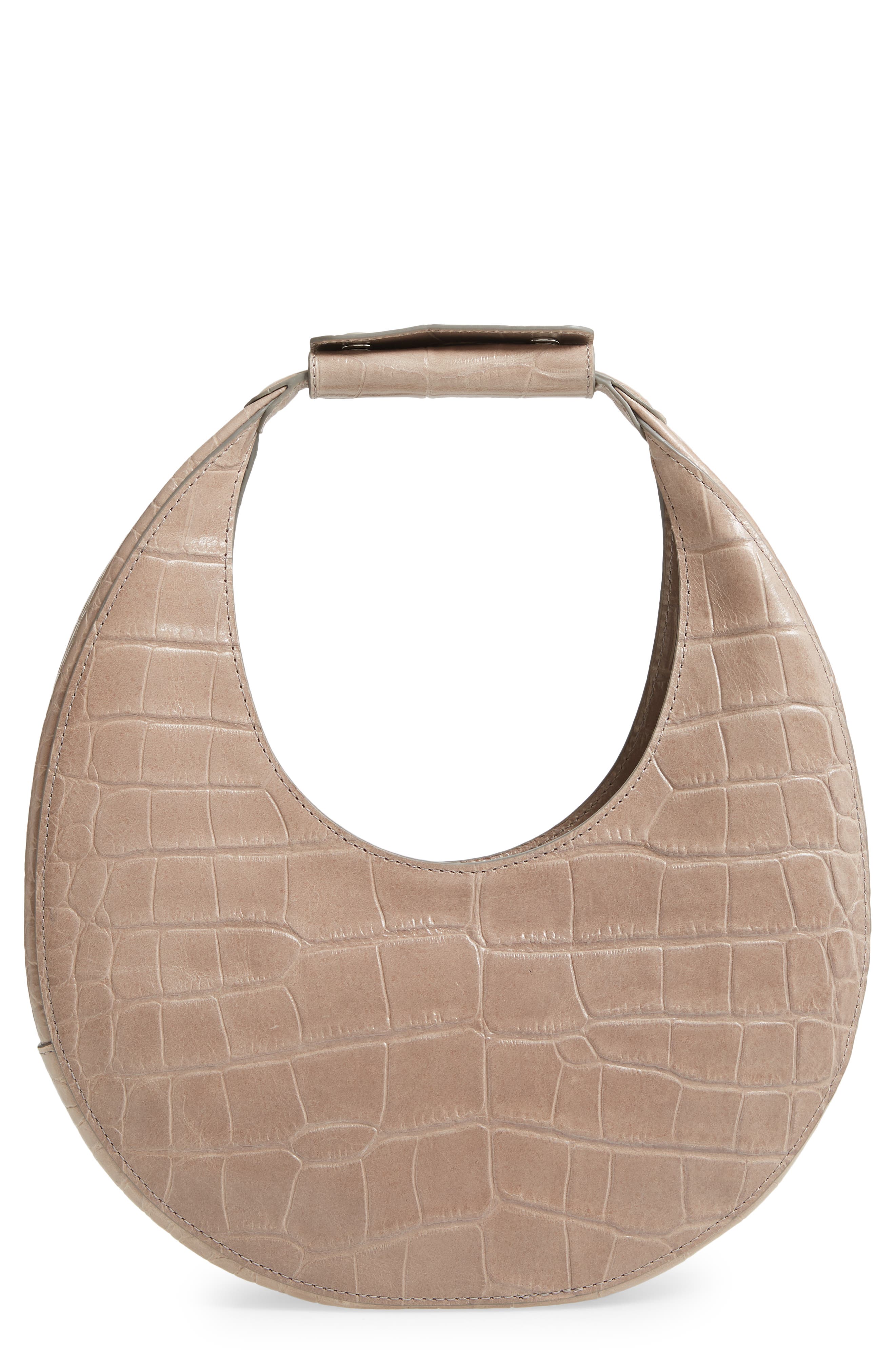 Leather Moon Bag, Main, color, FRENCH GREY