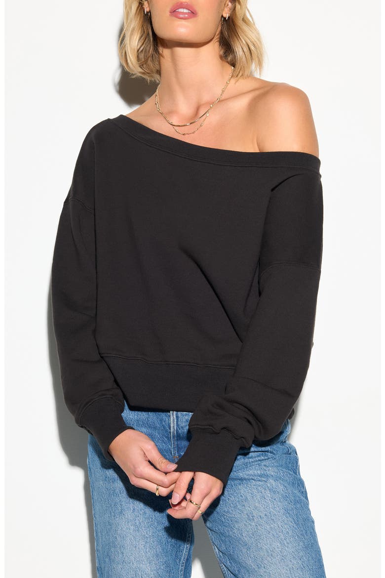 La Vida Off the Shoulder Cotton French Terry Sweatshirt, Main, color, BLACK