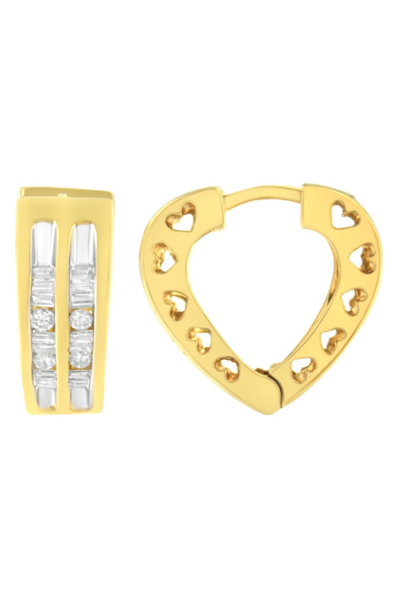 10K Yellow Gold 1/2 Ct Diamond Huggy Heart Hoop Earrings, Alternate, color, Yellow