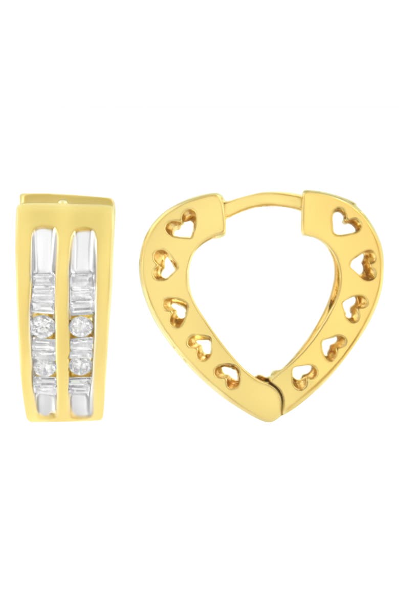 Haus of Brilliance 10K Yellow Gold 1/2 Ct Diamond Huggy Heart Hoop Earrings, Alternate, color, Yellow