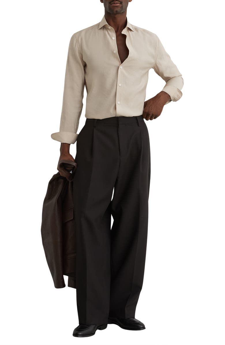 Reiss Oscar Regular Fit Button-Up Shirt, Alternate, color, Stone