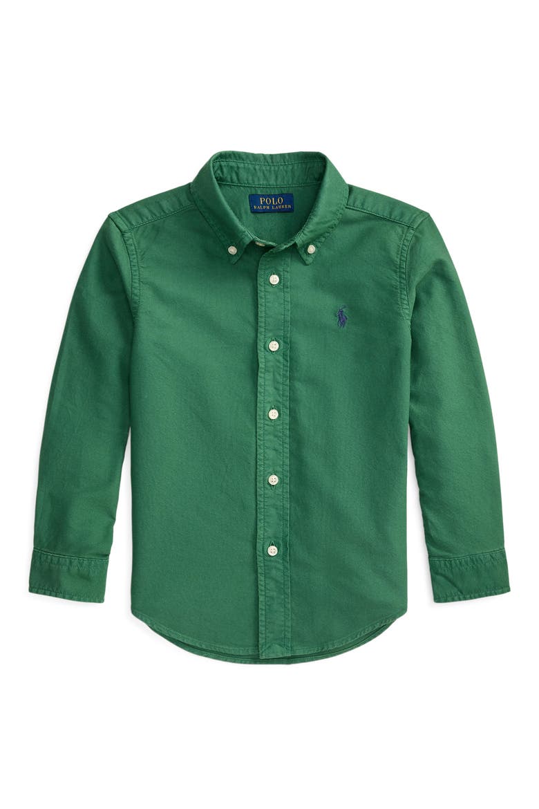 Kids' Cotton Oxford Button-Down Shirt, Main, color, VERANO GREEN