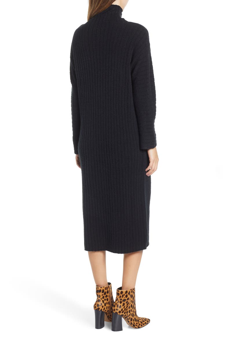 Rib Midi Sweater Dress, Alternate, color, BLACK