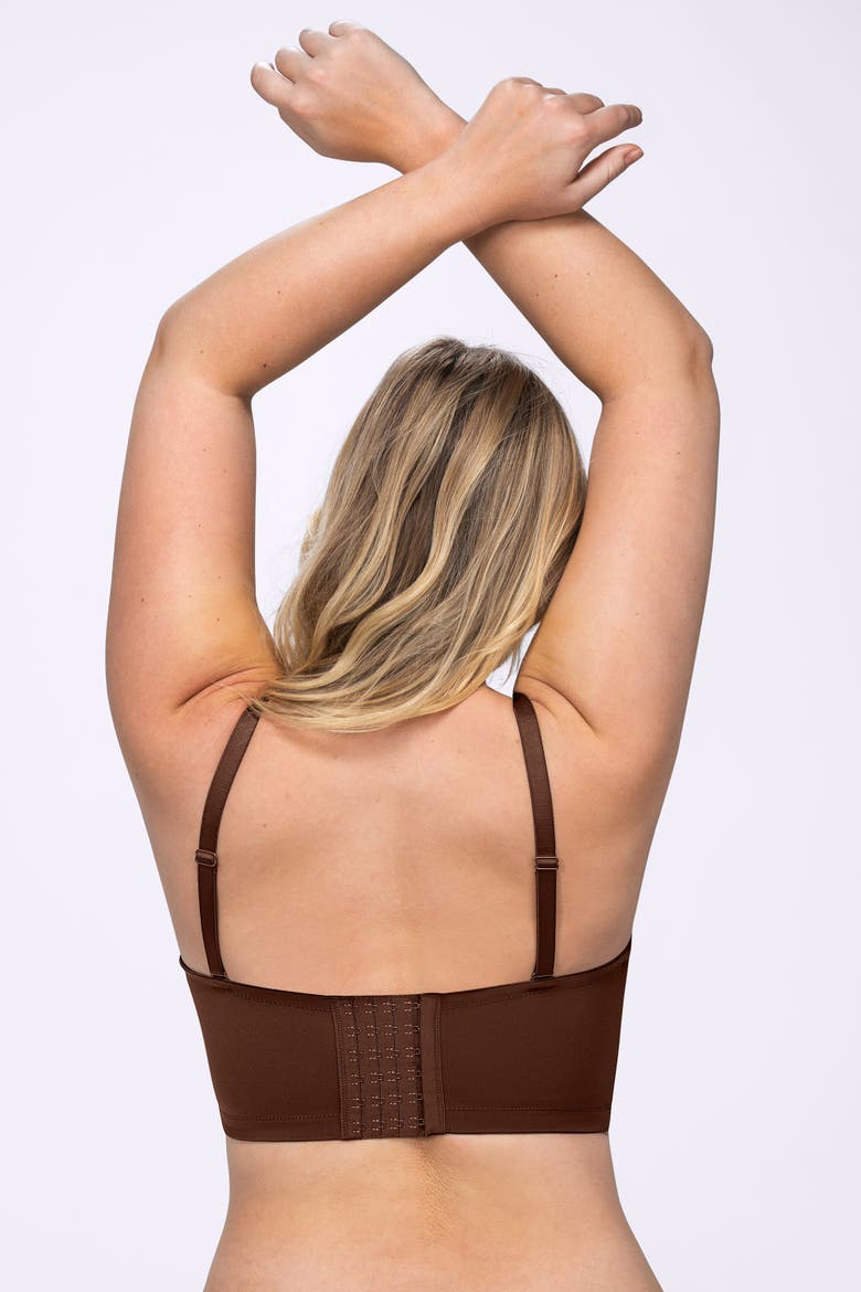 Strapless Convertible Underwire Back Smoothing Multi-Way Longline Bra, Alternate, color, Brown