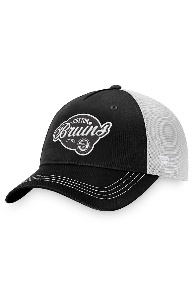 Women's Fanatics Branded Black/White Boston Bruins Fundamental Trucker Adjustable Hat, Main, color, Black