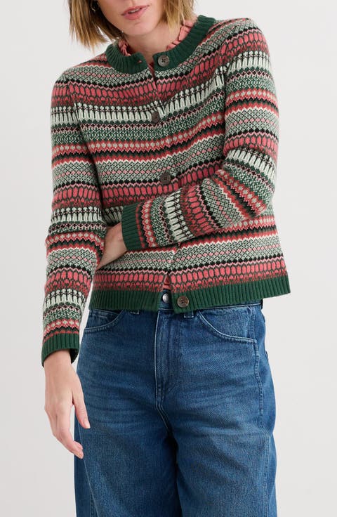 Percella Cove Fair Isle Merino Wool Blend Cardigan