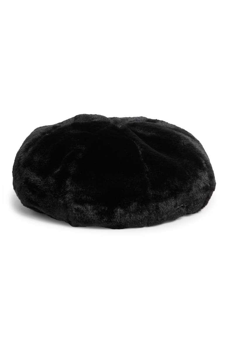 Faux Fur Beret, Main, color, BLACK