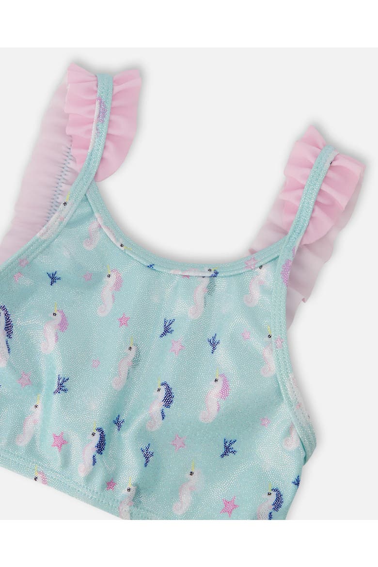 Two-Piece Ruffle Seahorse Swimsuit, Alternate, color, Blue Seahorse Print