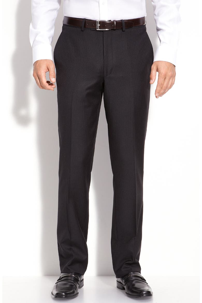 Black Stripe Wool Suit, Alternate, color, BLACK