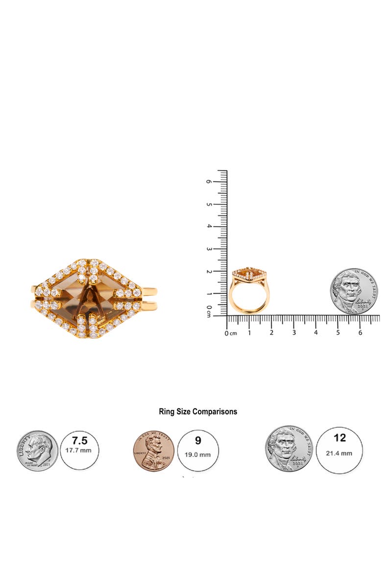 14K Gold Citrine & 1/3 Cttw Diamond Halo Cocktail Ring, Alternate, color, Yellow