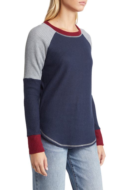 Loveappella Colorblock Raglan Sleeve Waffle Knit Top In Multi