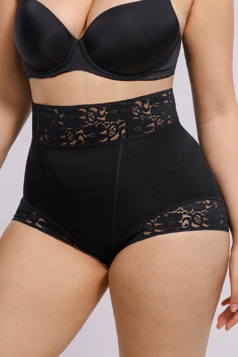 Mid-Rise Lace Shaper Brief, Alternate, color, Black