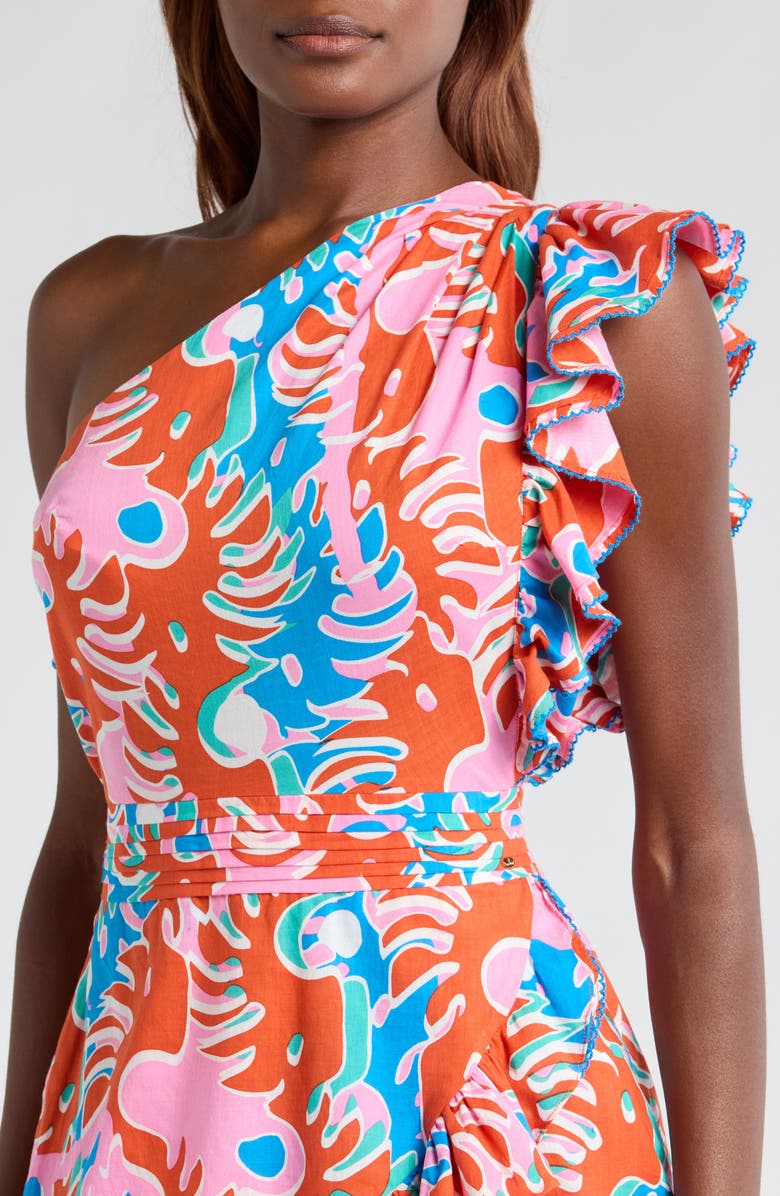 Poupette St Barth Corinne Abstract Print One-Shoulder Cotton Cover-Up Minidress, Alternate, color,