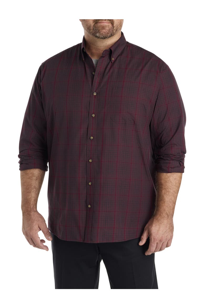 Big & Tall EZ-Care Large Plaid Sprt Shirt, Main, color, BLACK RED