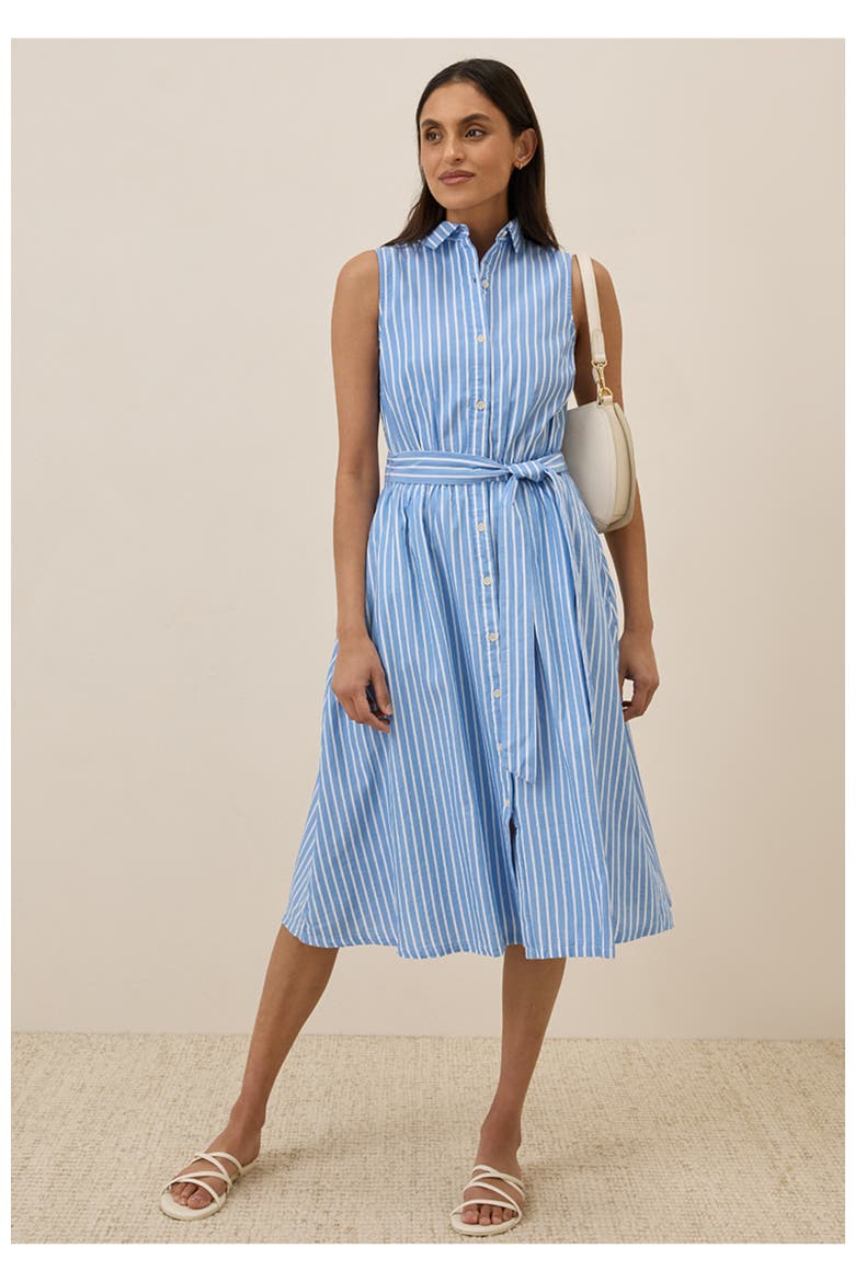 Organic Cotton Sunset Lightweight Cotton Sleeveless Shirtdress, Alternate, color, Blue Bondi Stripe