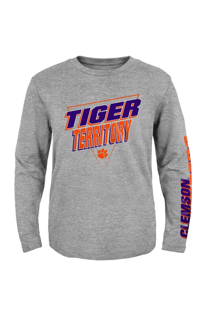 Outerstuff Youth Heather Gray Clemson Tigers 2-Hit For My Team Long Sleeve T-Shirt, Alternate, color, 