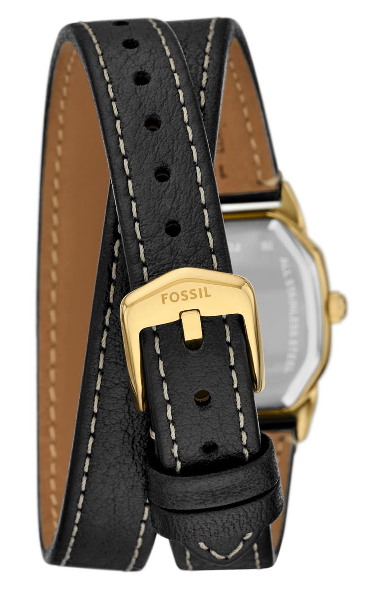 Fossil Harlow Double Wrap Leather Strap Watch, 27mm, Alternate, color, Black